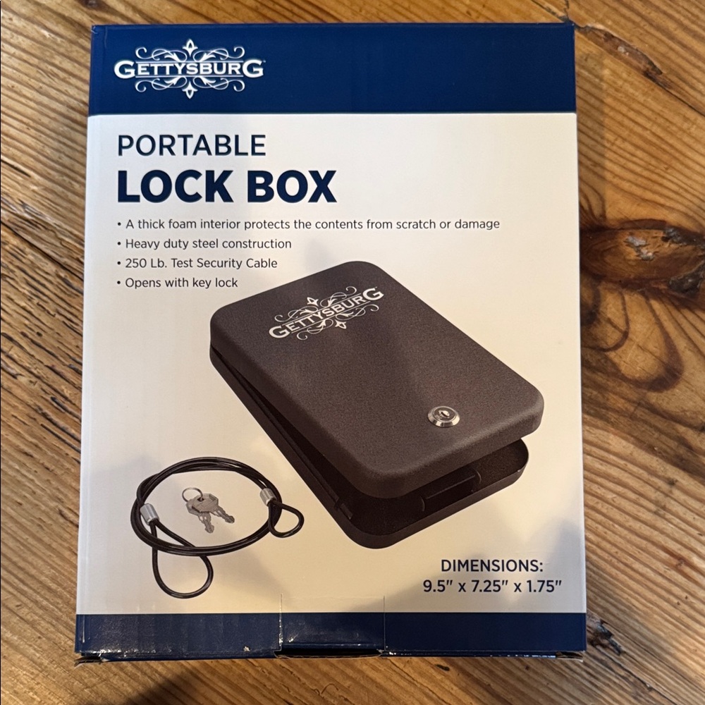 Gettysburg Portable Lock Box - Black. New - box never opened.